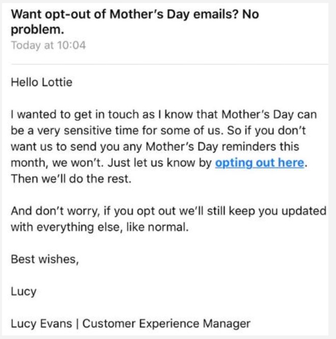 L'Amour Mother's Day opt-out