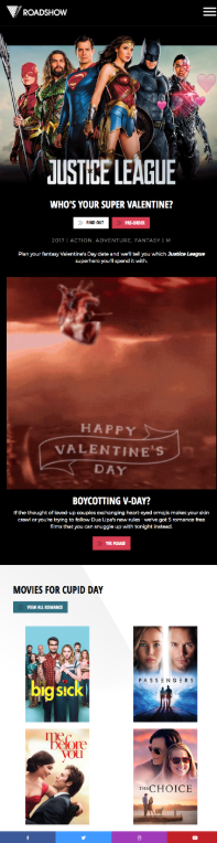 Roadshow Films email pre-Valentine's Day