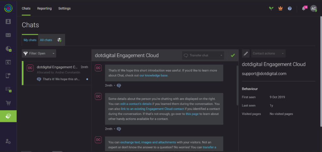 Engagement Cloud in dark mode