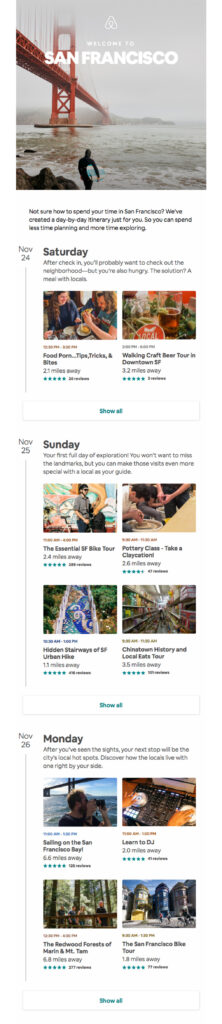 Airbnb personalized itinerary