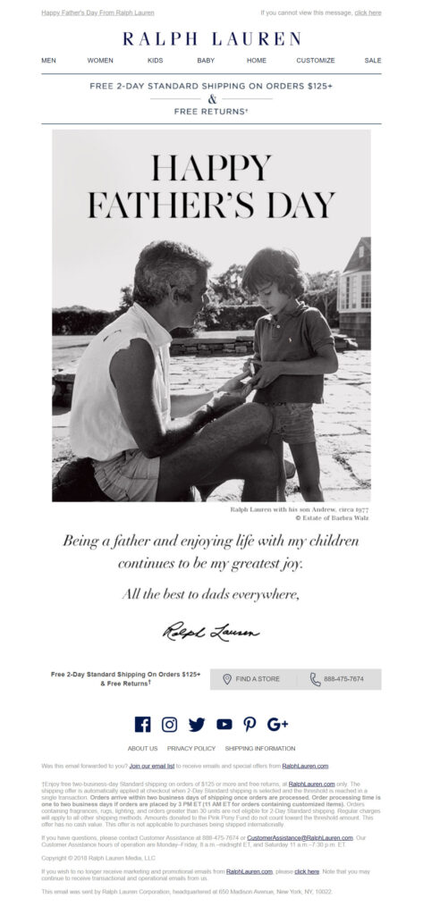 Ralph Lauren email marketing Father's Day example