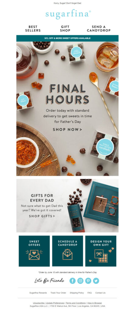 Sugafina email marketing example for Father's Day