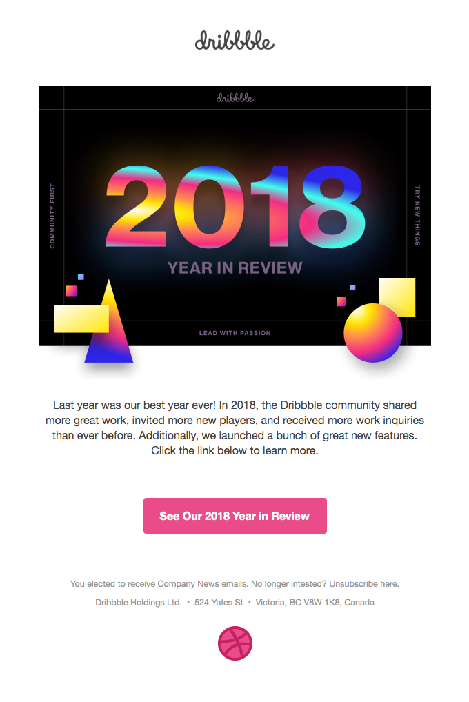 B2B example of year-in-review email