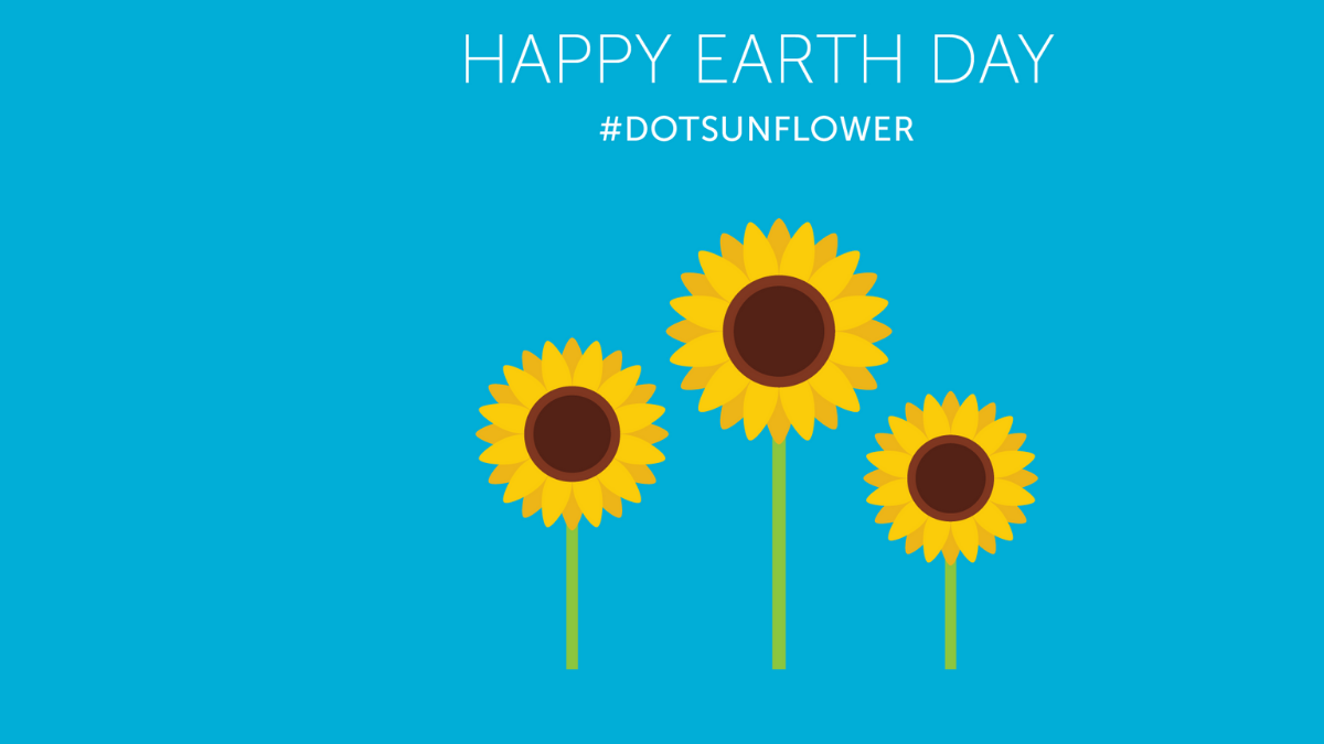 Illustration of sunflowerrs with text 'happy earth day, dotsunflower'