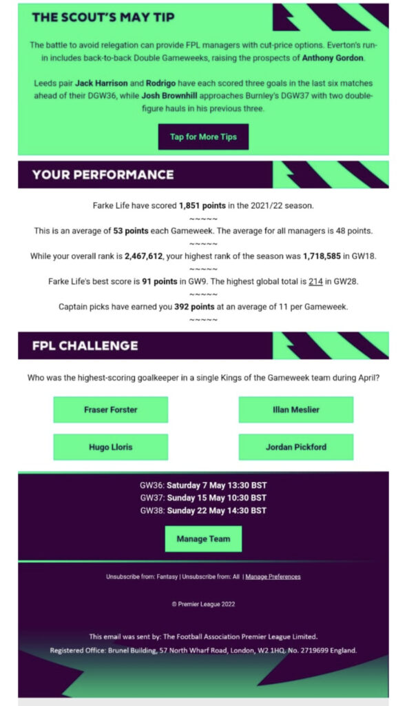 FPL monthly review email campaign