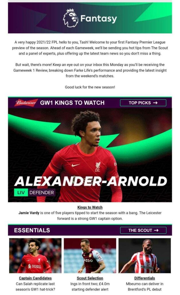 FPL season intro email campaign