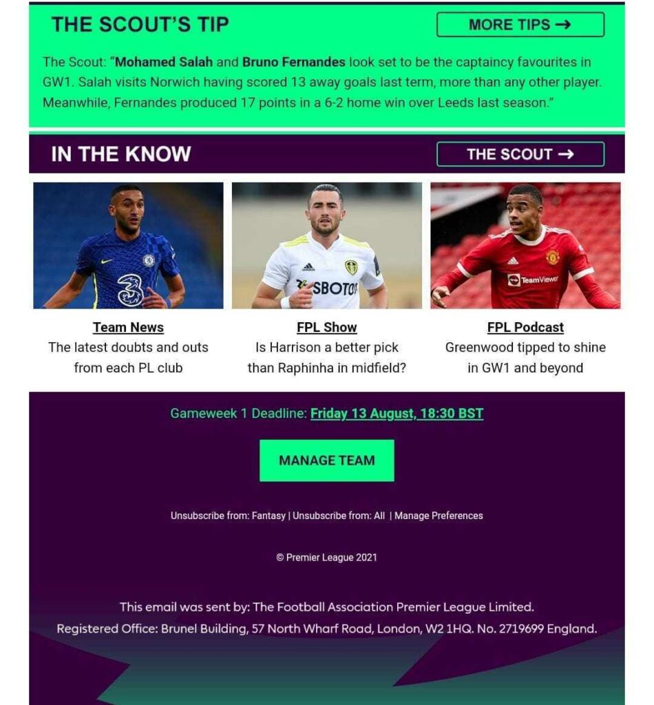FPL season intro email campaign