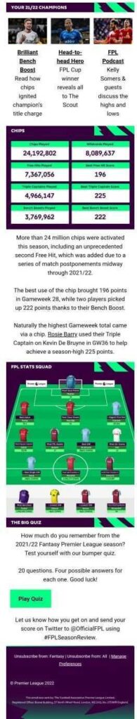 FPL general season review email campaign