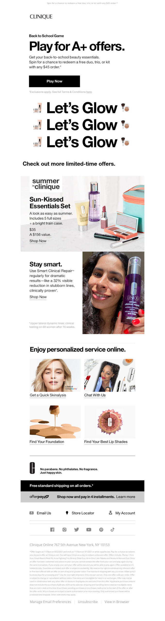 Clinique back-to-school email marketing