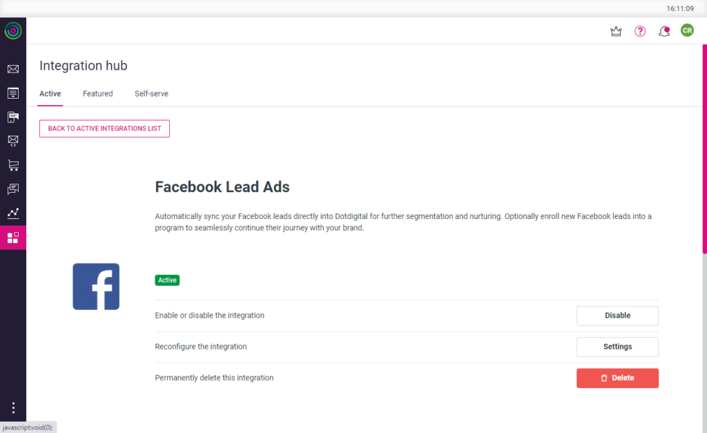 Facebook lead ads integration in the Dotdigital integration hub