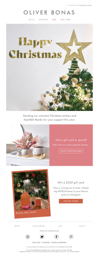 Happy Christmas email from Oliver Bonas