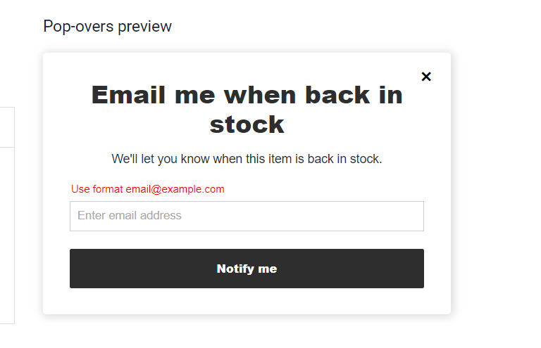 A pop-up notification showing Dotdigital's back-in-stock feature