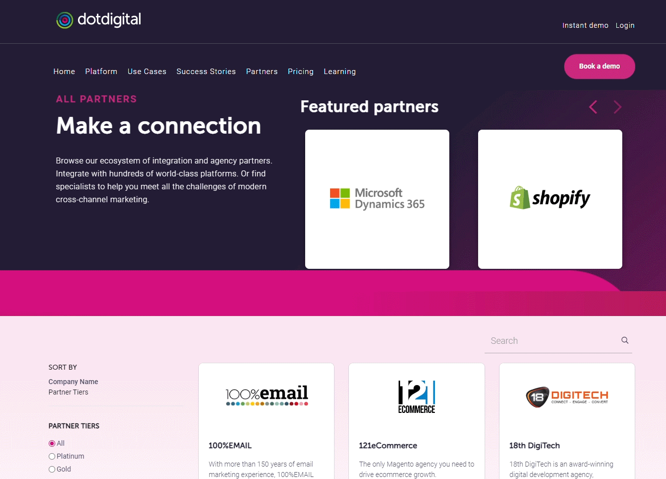 Scrolling view of Dotdigital's partner directory 