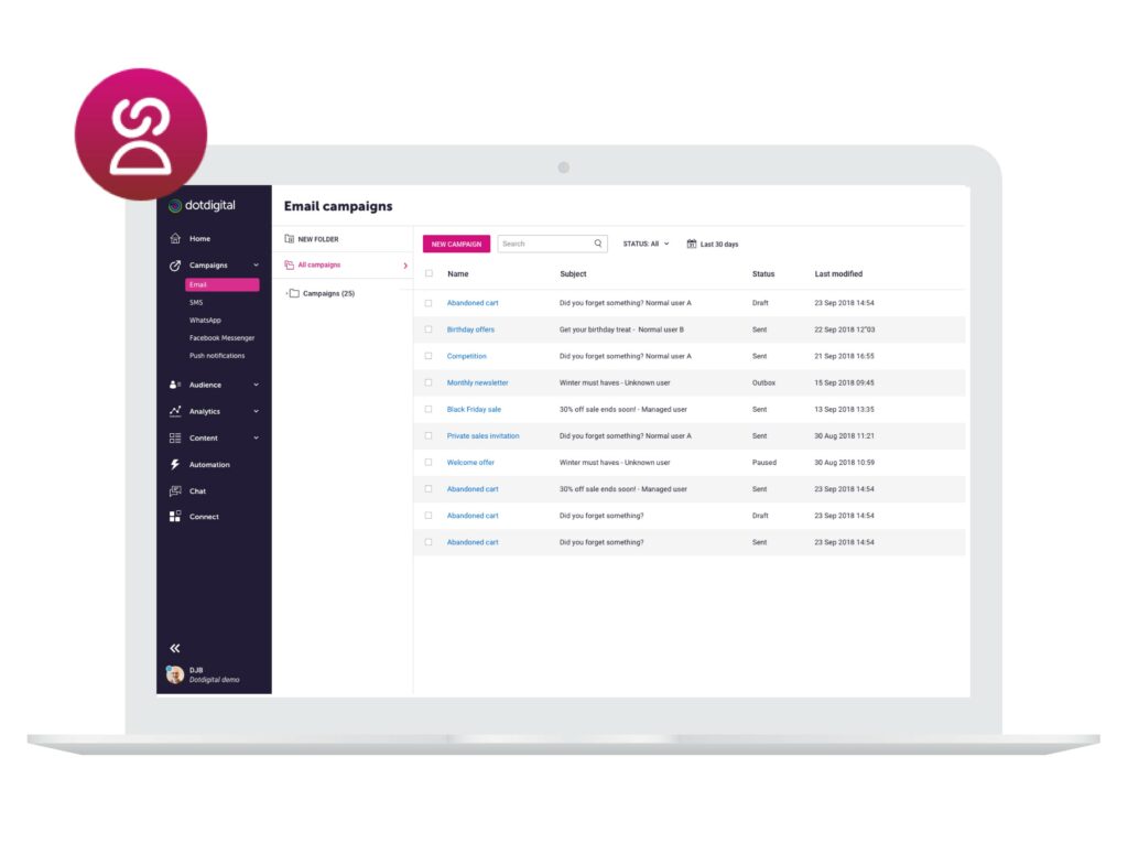 Image showing the new Dotdigital user interface with new sidebar down the left for a cleaner design