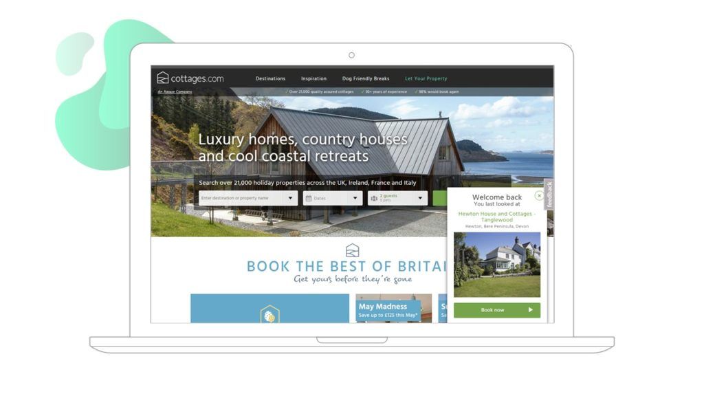 A laptop screen showcasing the customer experience through Cottage.com.