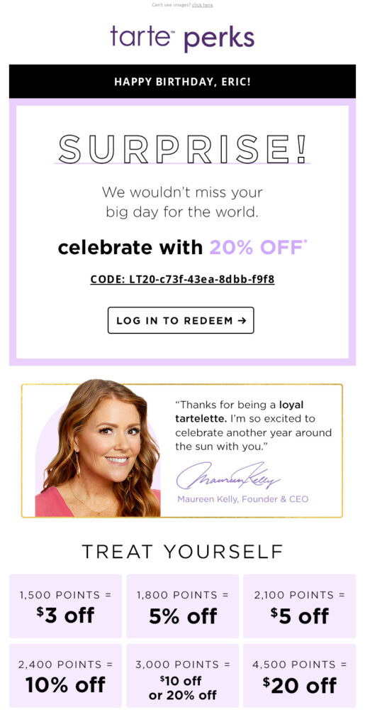 Tarte desktop email.