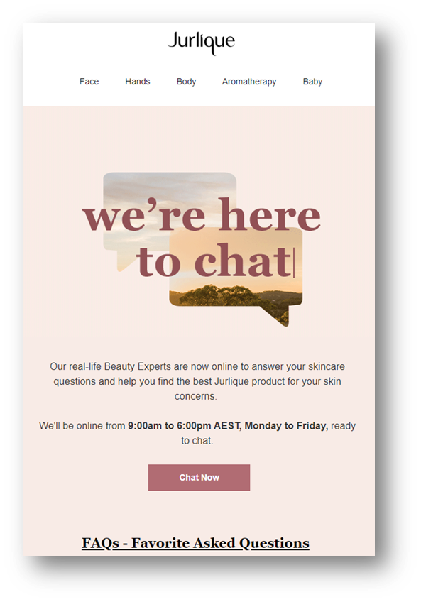 Jurlique, live chat, cross-channel email.