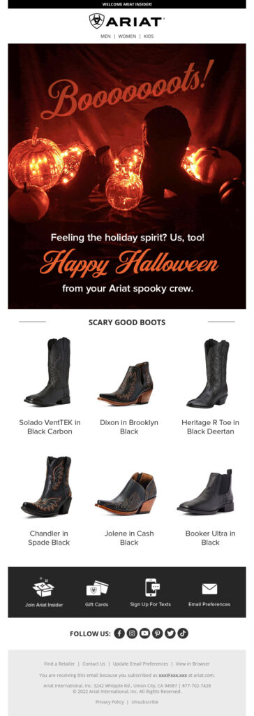 Ariat, Halloween email marketing campaign.