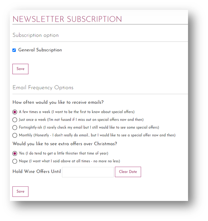 Newsletter subscription email.