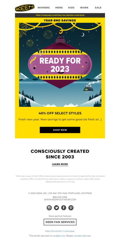 Keen, New Year email marketing campaign. 