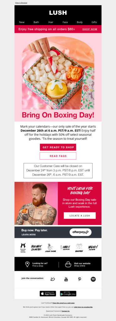 Lush, Boxing Day email. 