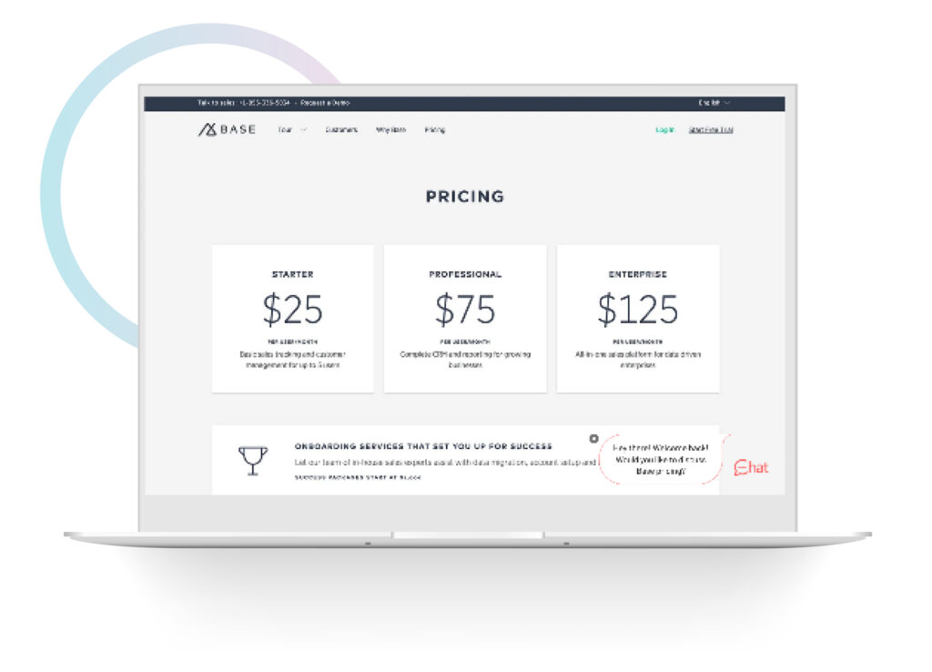 live chat pricing page visit