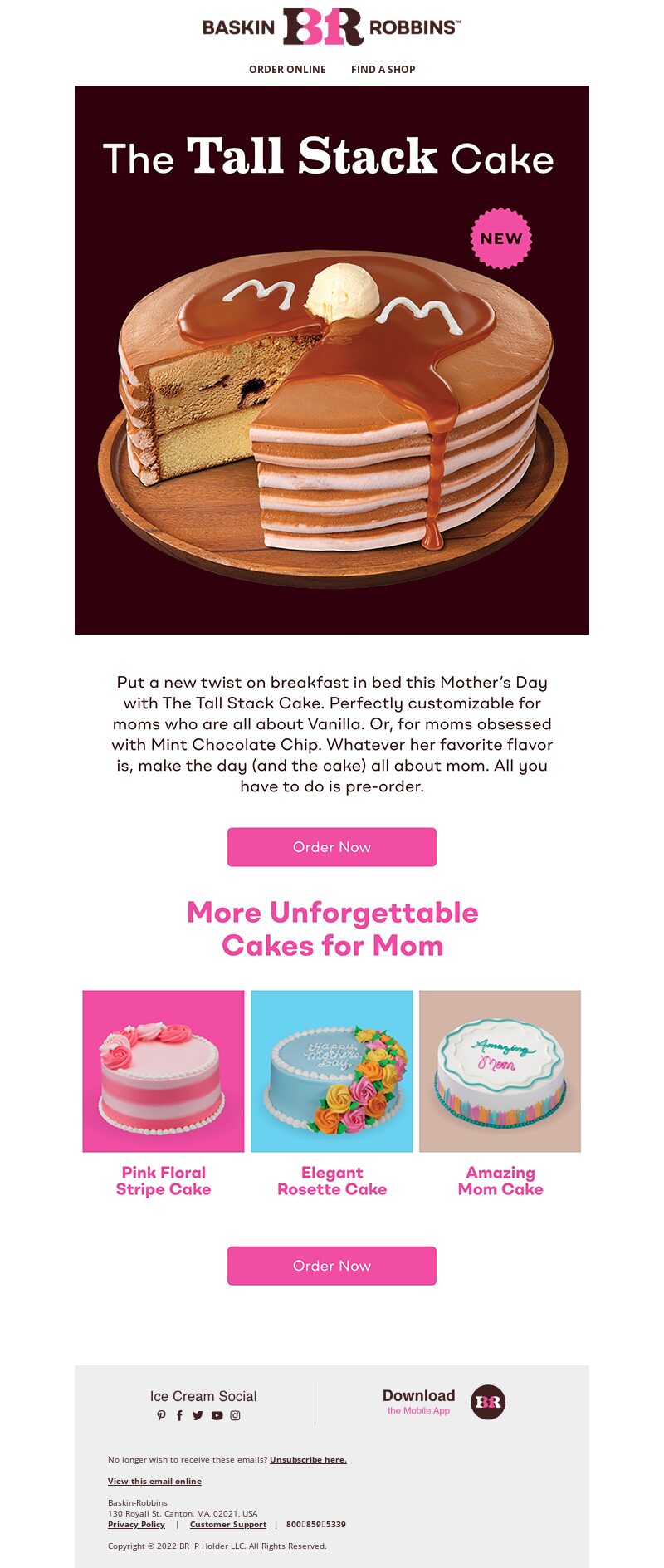 Baskin Robbins' Mother's Day email marketing campaign.
