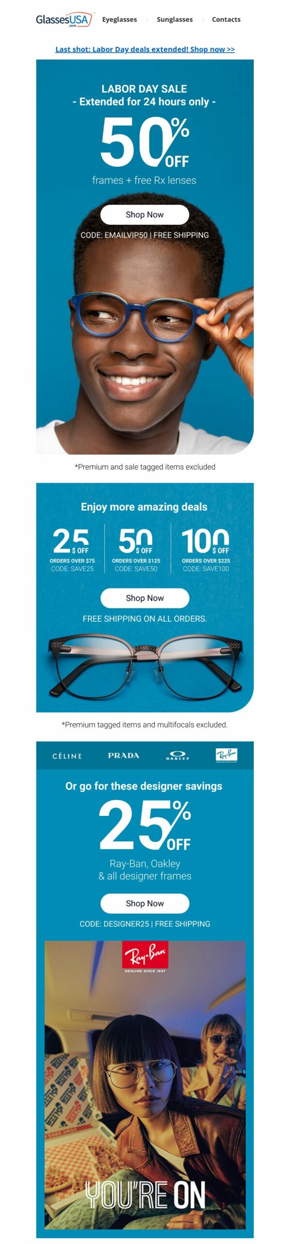 GlassesUSA, Labor Day sale email.
