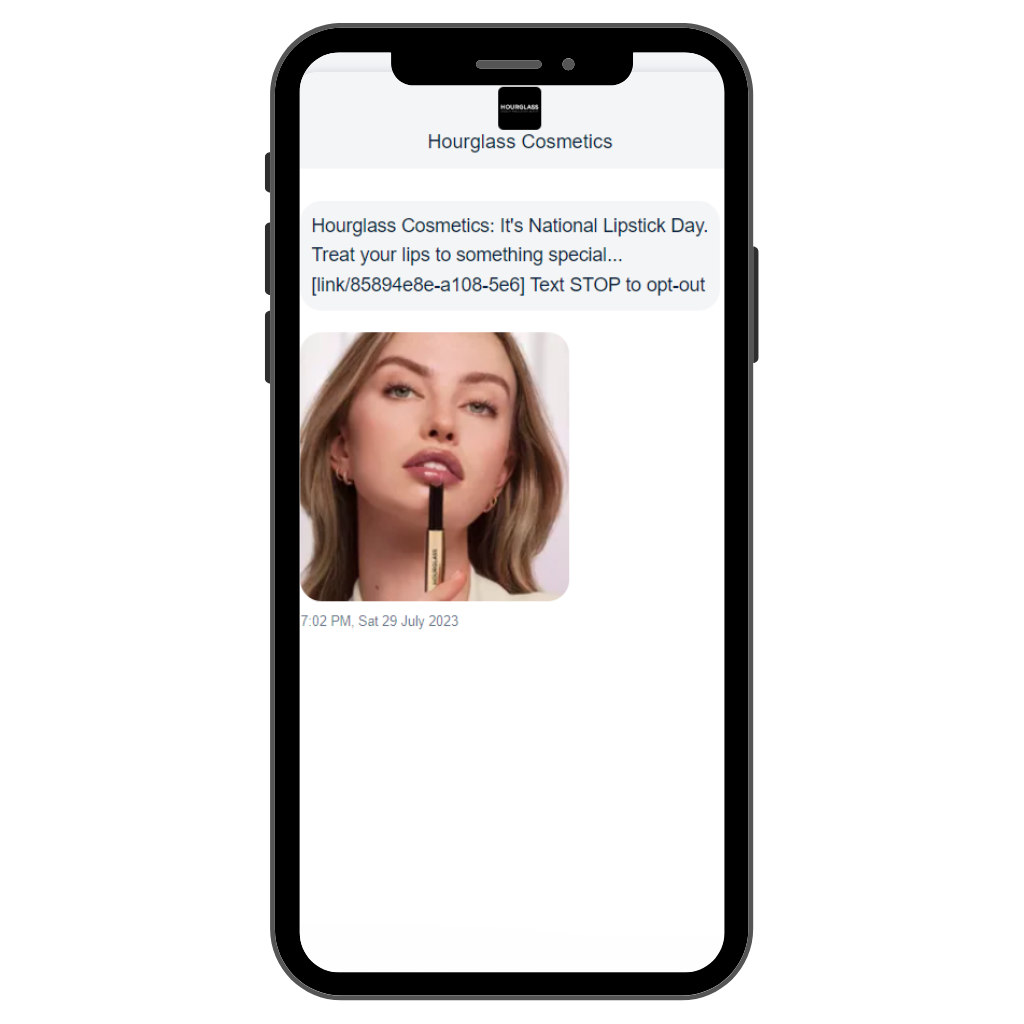 Hourglass Cosmetics, National Lipstick Day, SMS message.