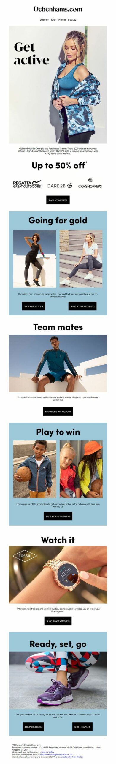 Debenhams Olympics & Paralympics activewear email marketing campaign.