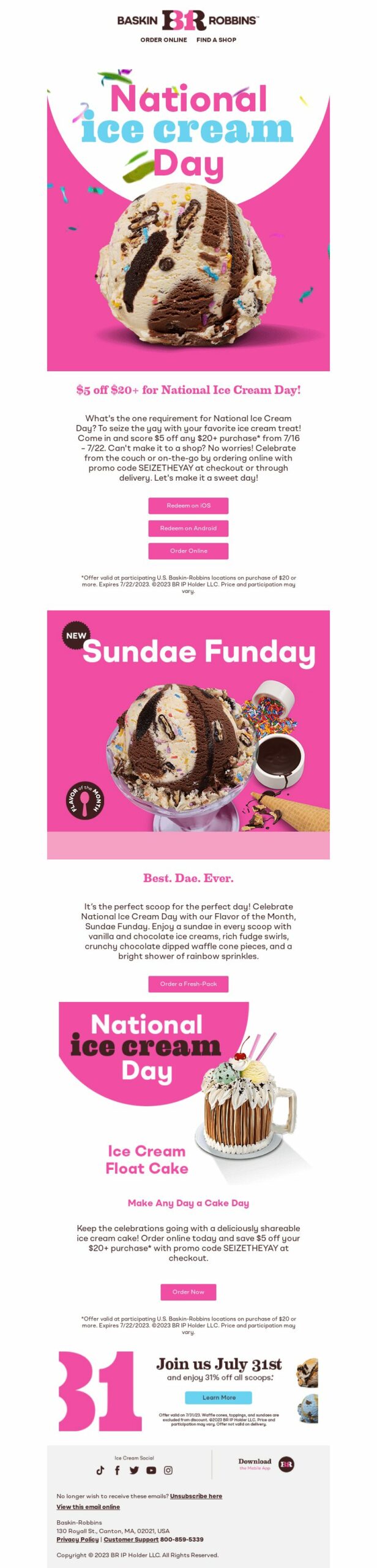 Baskin-Robbins, National Ice Cream Day, email marketing campaign. 