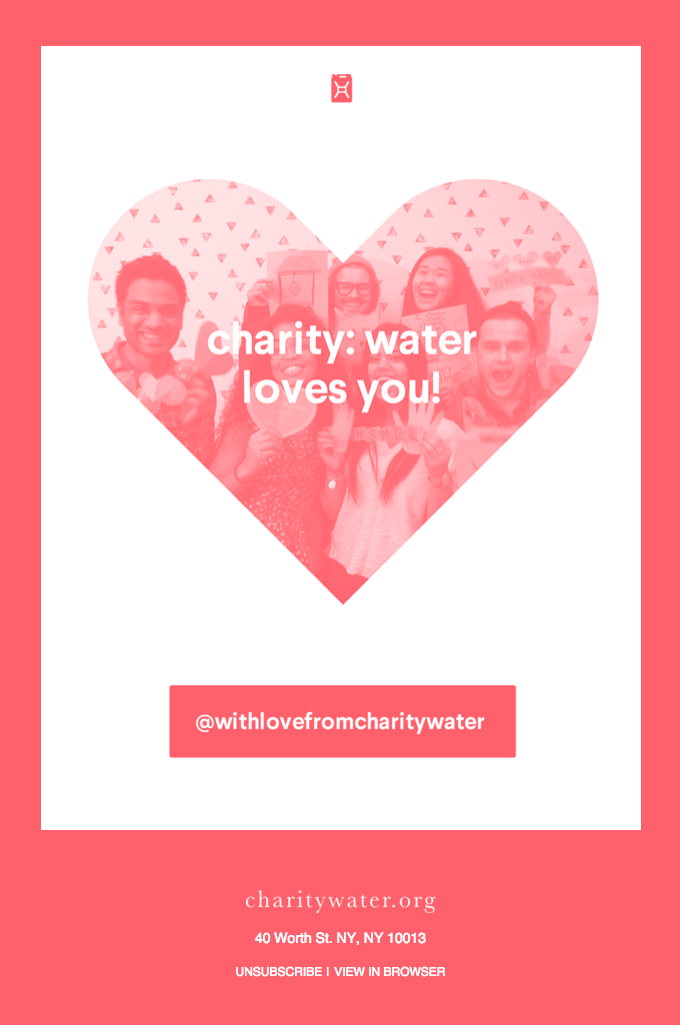 Charity Water, Non-Profit Day email marketing campaign.