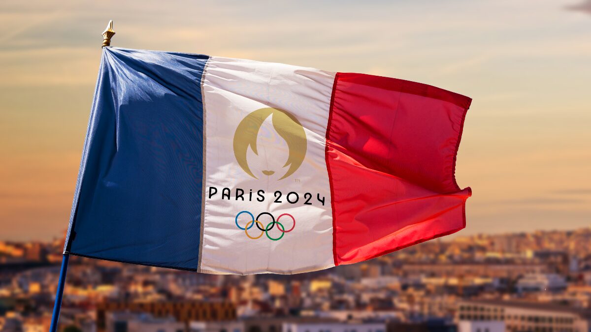 Paris 2024 flag for Olympic marketing.
