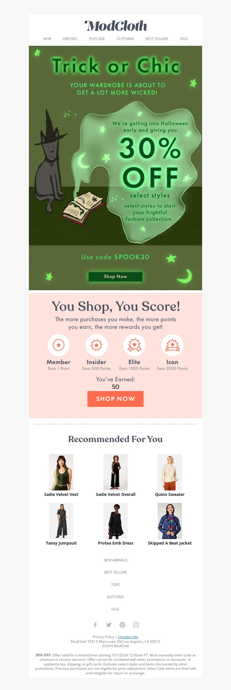 ModCloth Halloween email marketing campaign