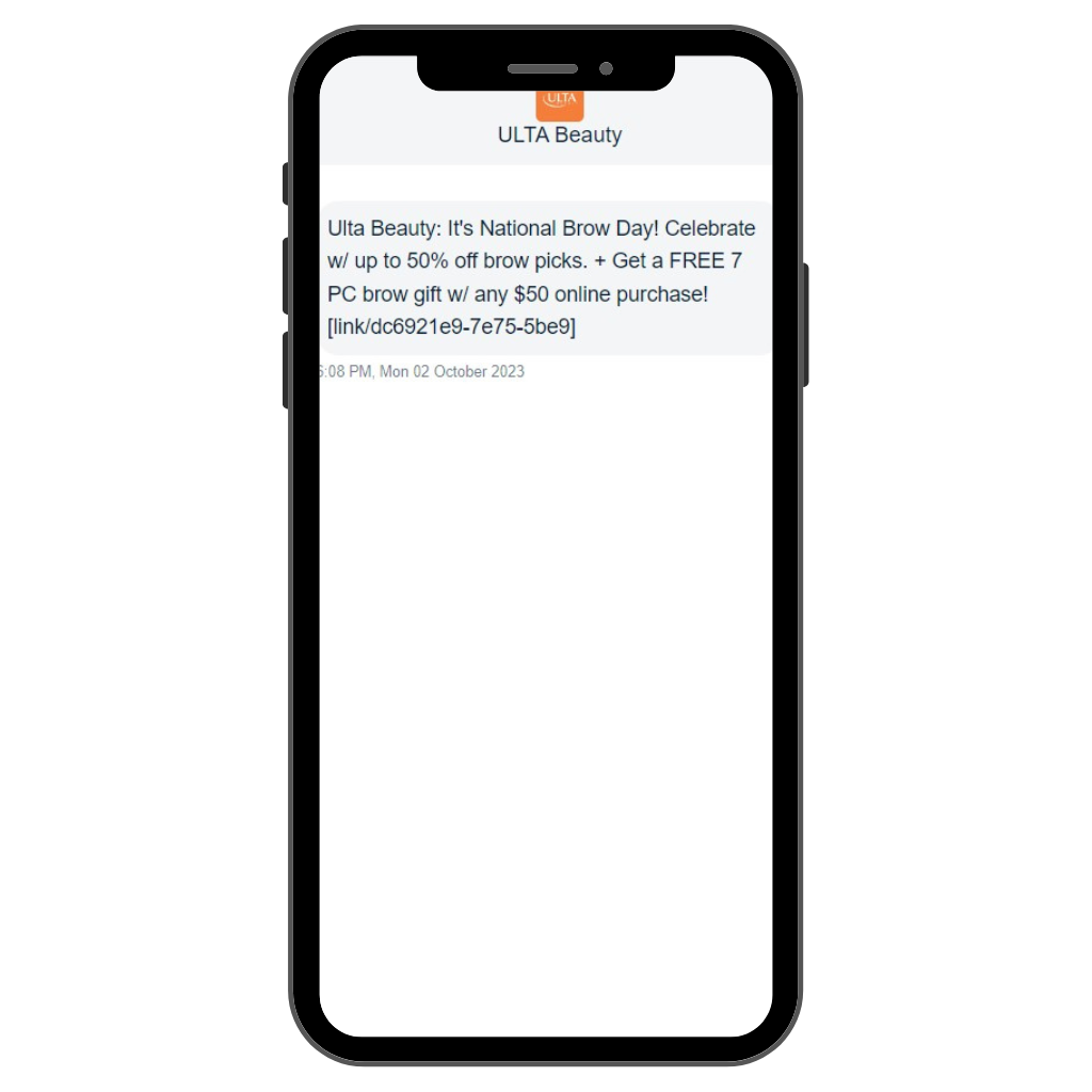 ULTA Beauty National Brow Day SMS message campaign 