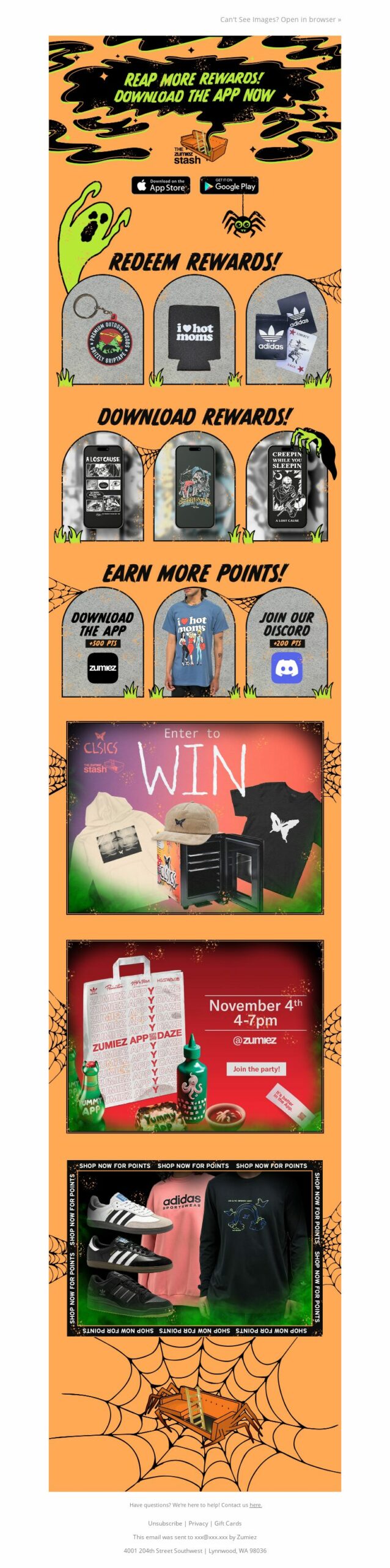 Zumiez Halloween email marketing campaign. 