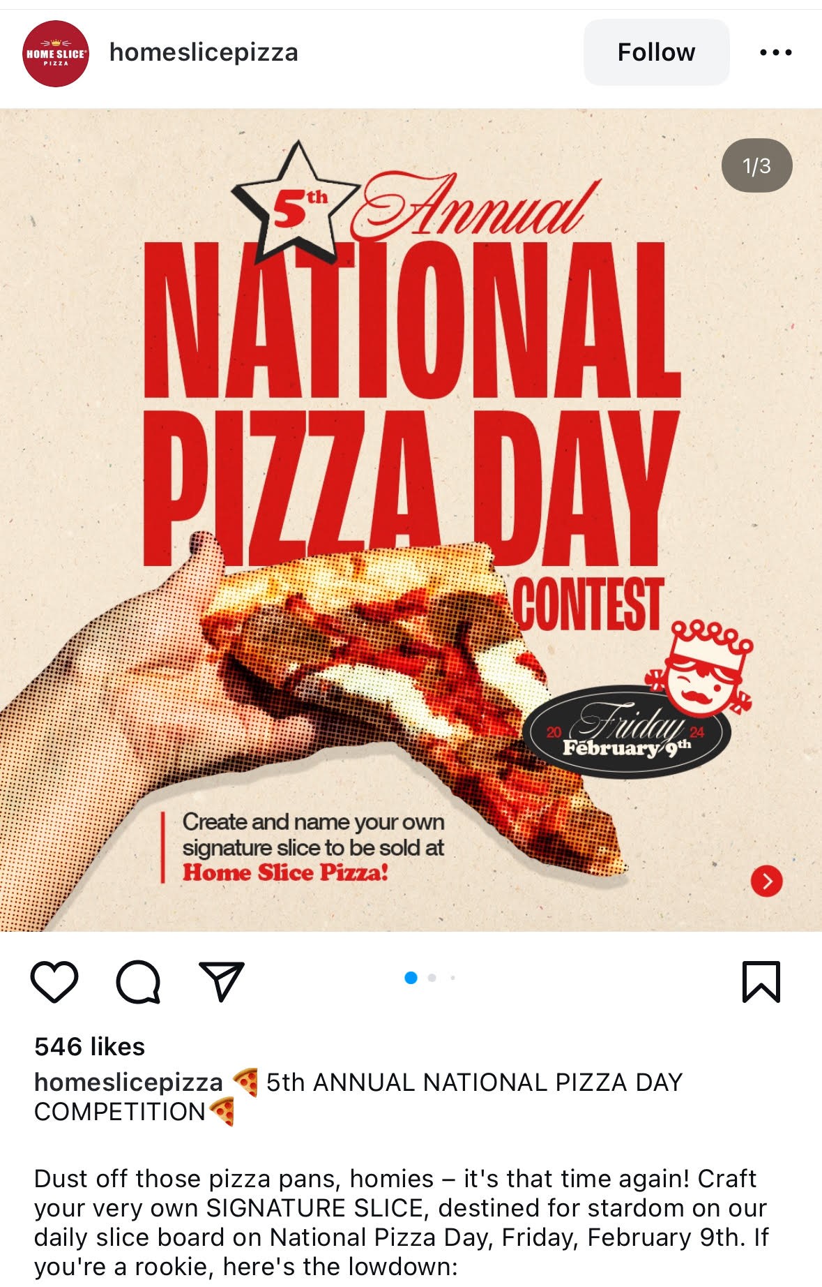 Home Slice Pizza National Pizza Day social media campaign