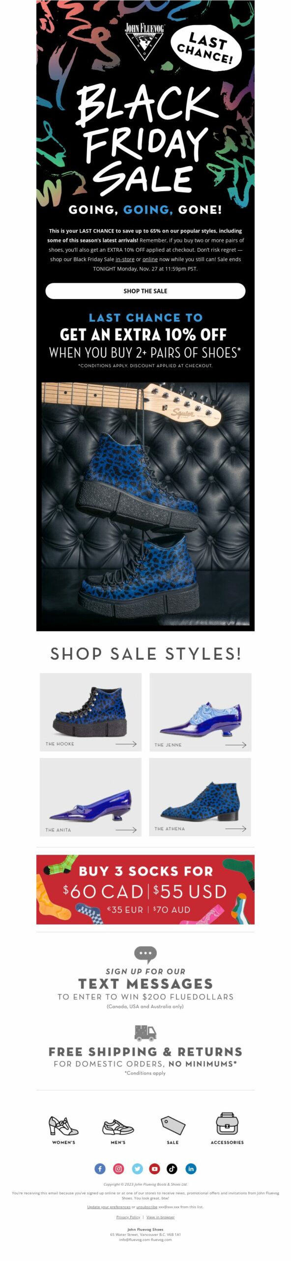 John Fluevog Shoes, Black Friday email marketing campaign