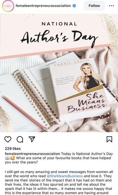 Female Entrepreneurs Association National Author’s Day social media campaign