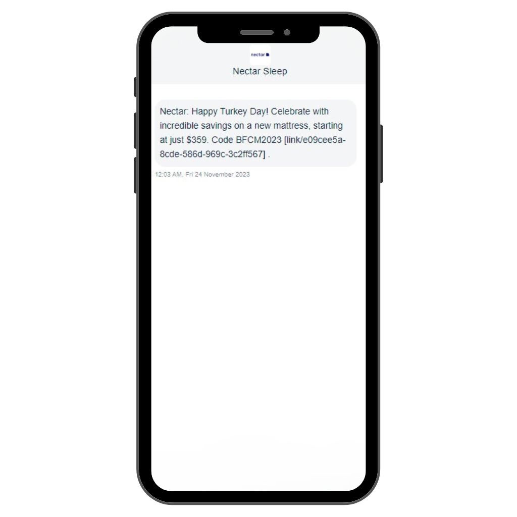 Nectar Sleep, Thanksgiving SMS marketing campaign